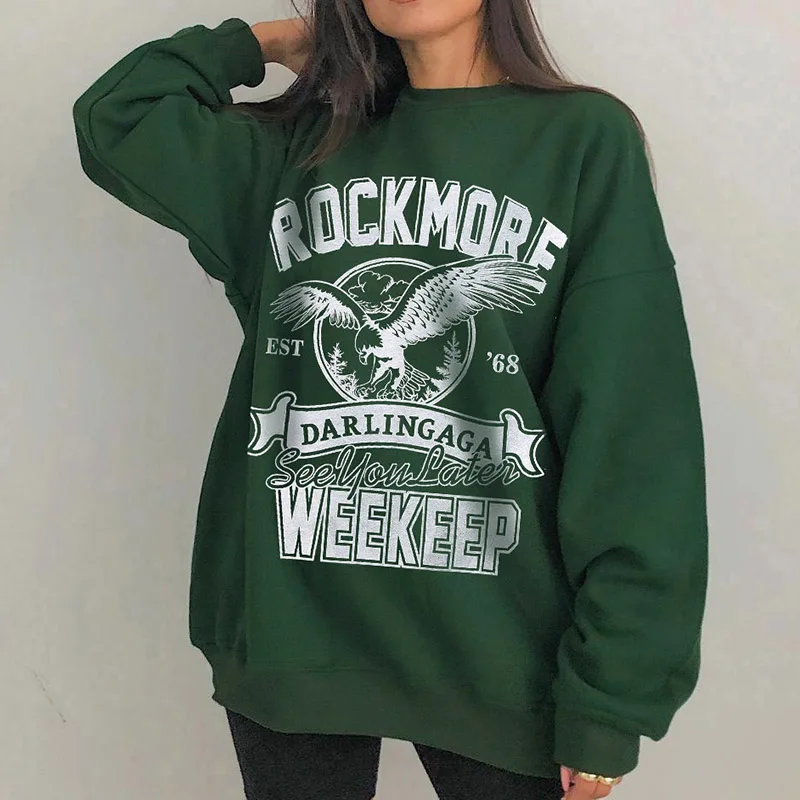 

WeiYao Graphic Oversized Vintage Sweatshirt Women Green Grunge Fairycore Harajuku Sweatshirt Crewneck Fall Winter Pullover Top
