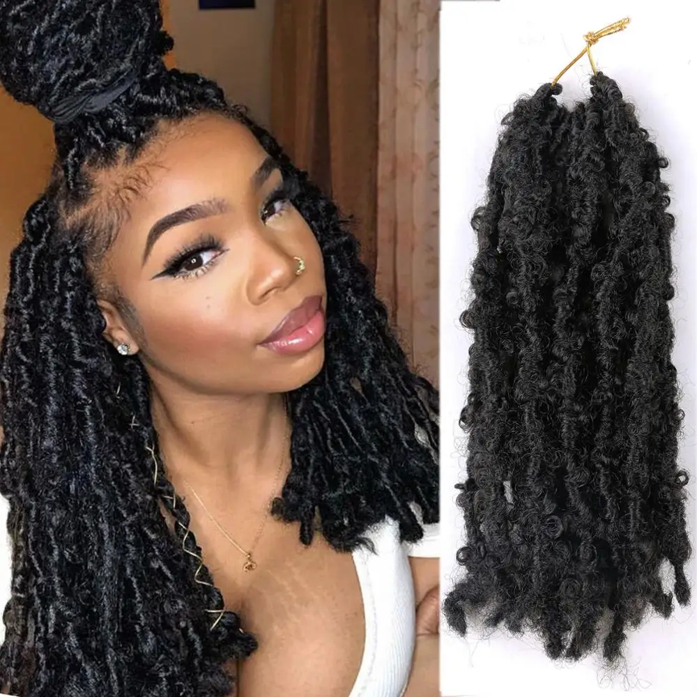 Flyteng Crochet Braids Synthetic Braiding Hair Extensions 12 Inch Distressed Butterfly Faux locs crochet hair