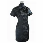 6XL черное традиционное китайское сексуальное платье, женское платье, женское атласное мини-платье Ципао с цветочным рисунком