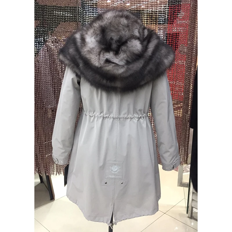 Женская зимняя парка куртка с лисьим воротником и отстегивающейся кроличьей