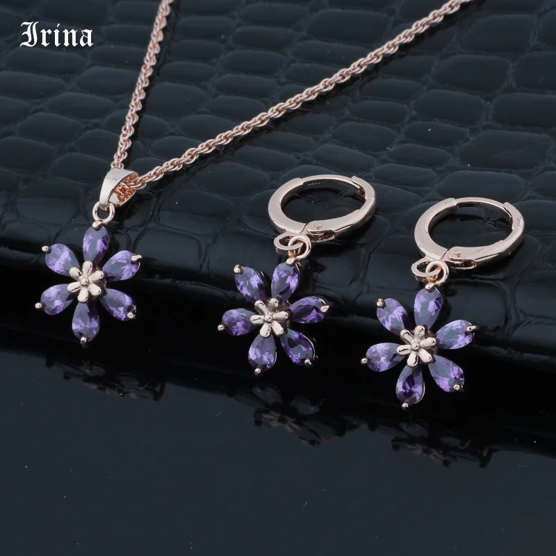 Женские серьги подвески с фианитом розовое золото 585 пробы|Ювелирные наборы| |