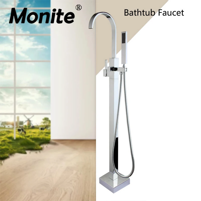 Напольный смеситель для ванны и ручной душ Monite хромированный отдельно стоящий