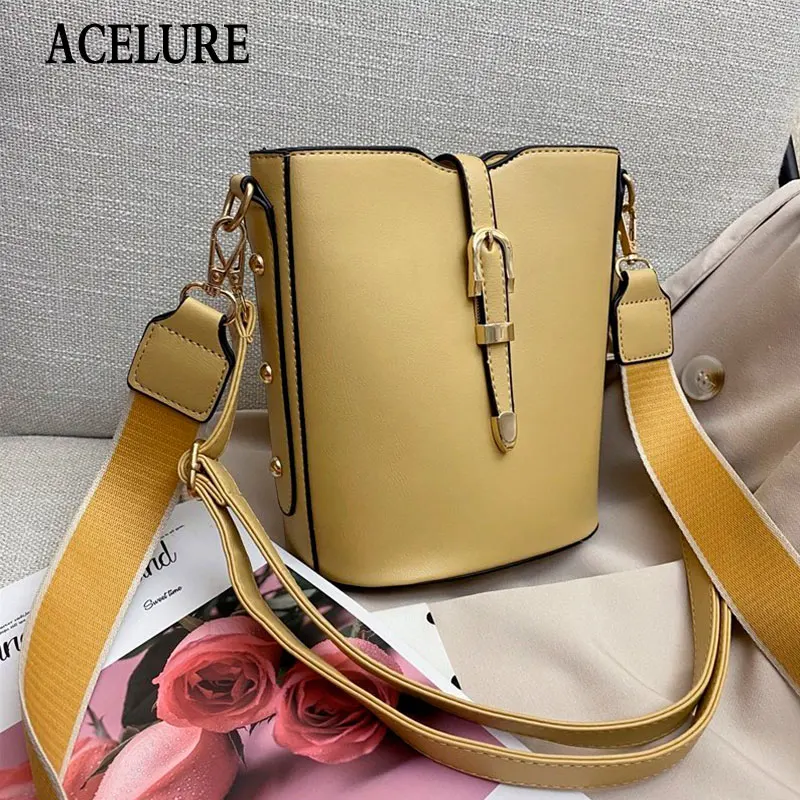 

ACELURE New Fashion Solid PU Leather Small Bucket Bags Women's Solid Color Lady Zipper Hasp Shoulder Messenger Bag DropShipping
