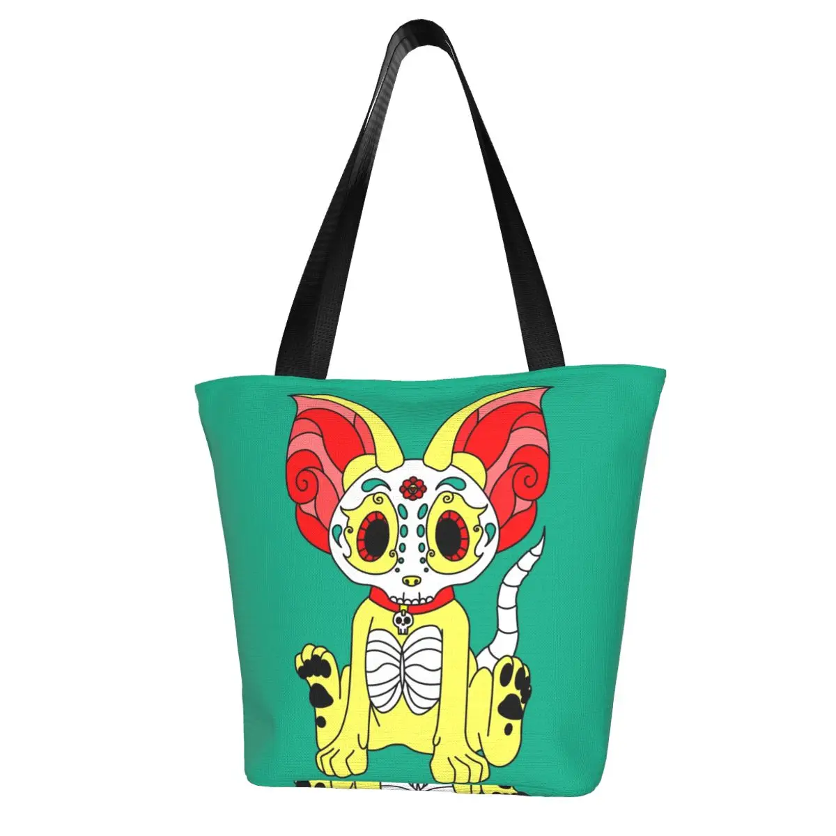 

Dia De Los Muertos Chihuahua Shopping Bag Mexican Skull Stylish Cloth Travel Handbag Student Gift Bags
