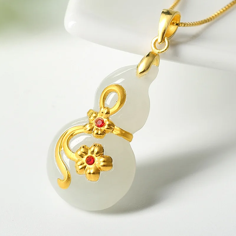 Натуральная китайская белая Нефритовая Тыква подвеска мозаичная Золотая