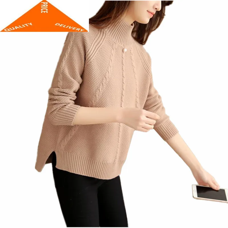 

Мода 2020 новейший женский свободный свитер в Корейском стиле Женский Повседневный вязаный толстый пуловер женские водолазки LWL690