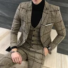 Новинка весны 2019, модный мужской клетчатый пиджак для отдыха в джентльменском стиле, английский простой костюм жениха из 3 предметов + брюки + жилет 5xl