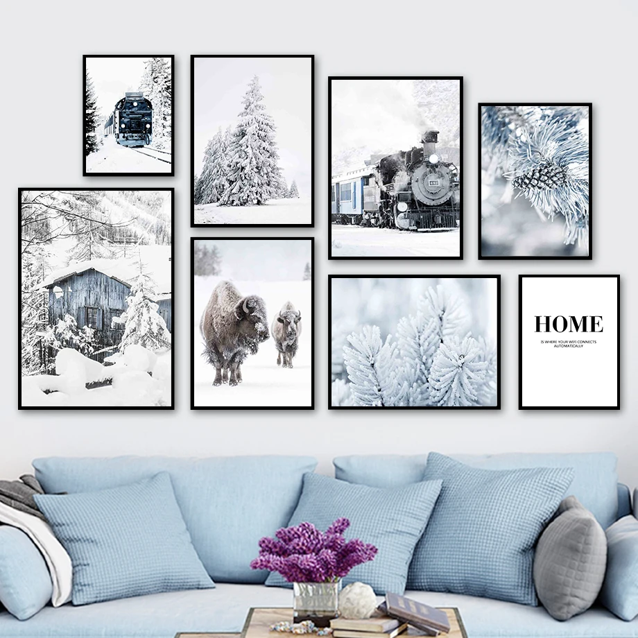 

Train Cedar Snow House Cow Tree Quote Wall Art Canvas Painting Nordic Posters And Prints Wall Pictures For Living Room Decor