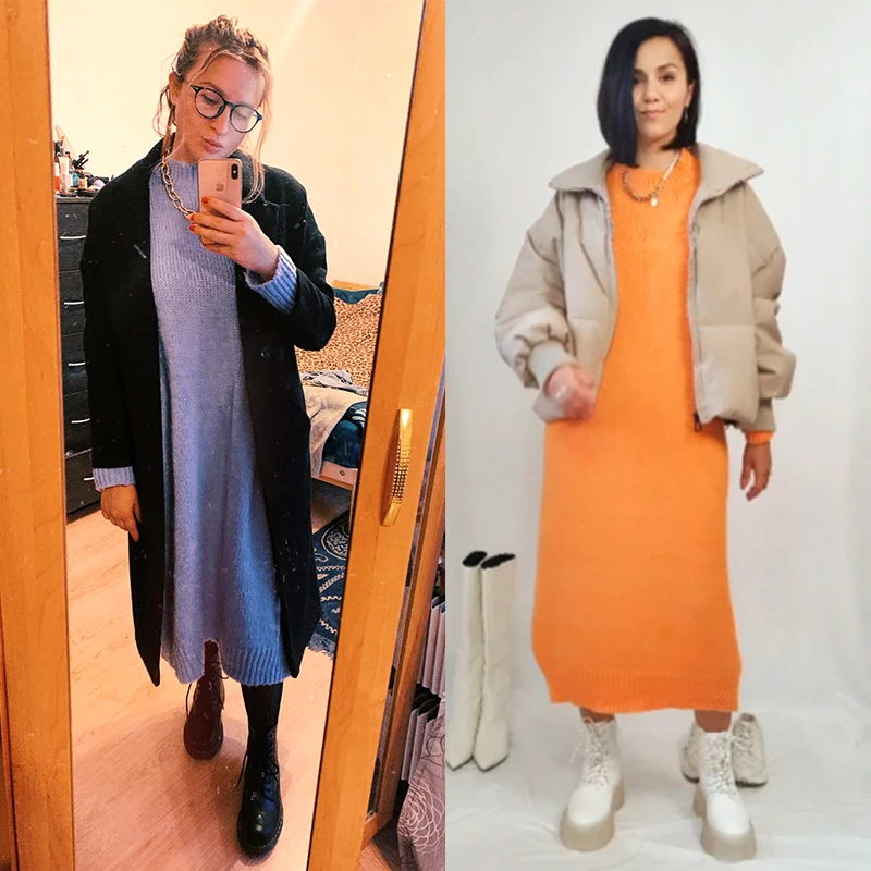 

Dresses Long Pullovers Korean Style Lady Warm Long Dress Oversize Casual Loose Sweater Dress Winter Women Fashion Knitting