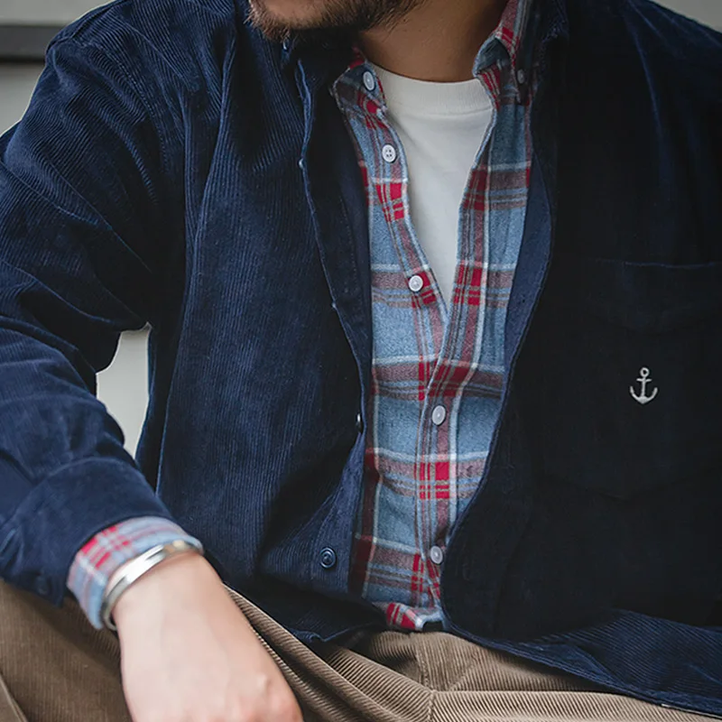 Мужская Вельветовая рубашка с длинным рукавом на пуговицах карманом | одежда