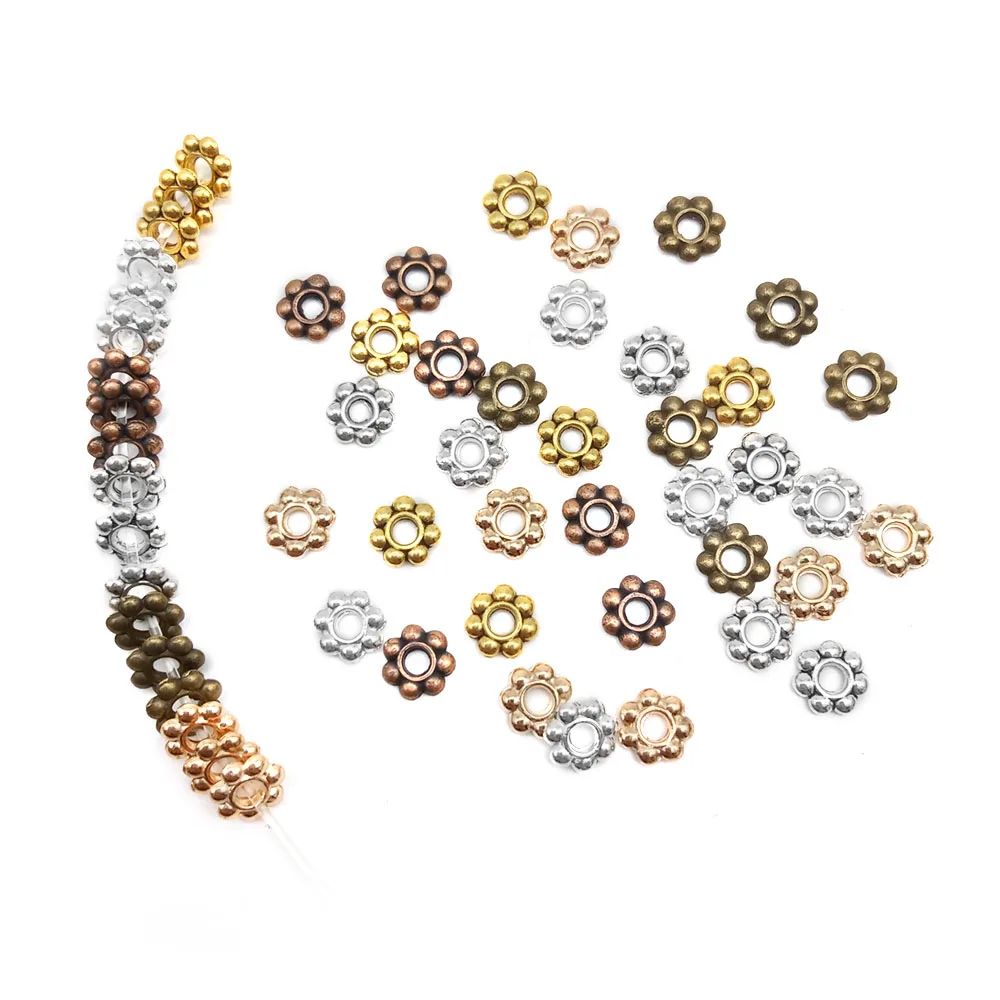 100-700pcs/Lot Charm Loose Spacer Metal Beads 4mm Tibetan Gold Silver Color Daisy Wheel Flower DIY Jewelry Making Accessories