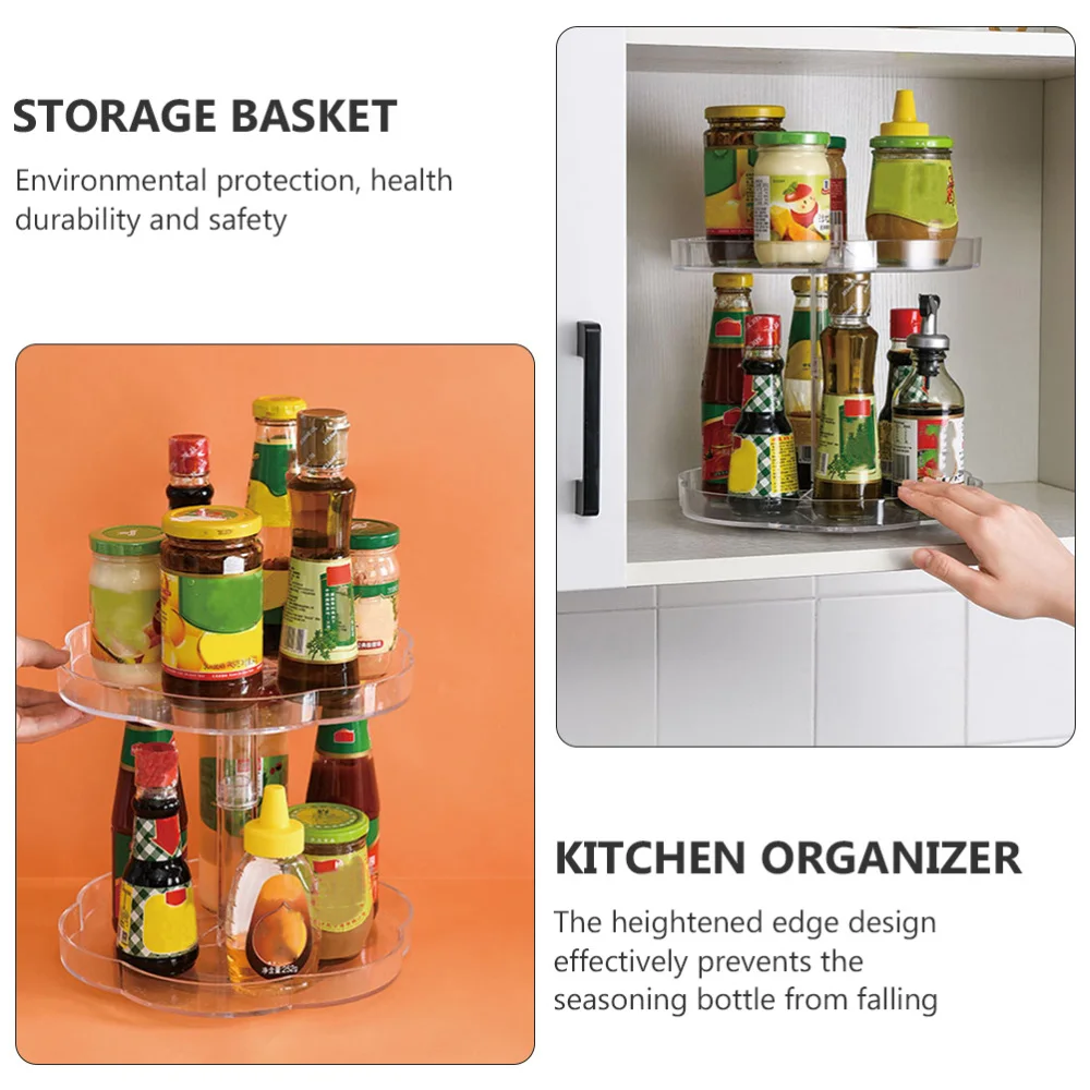 

1Pc Rotatable Storage Rack Double-layer Seasoning Jar Tray (Transparent)