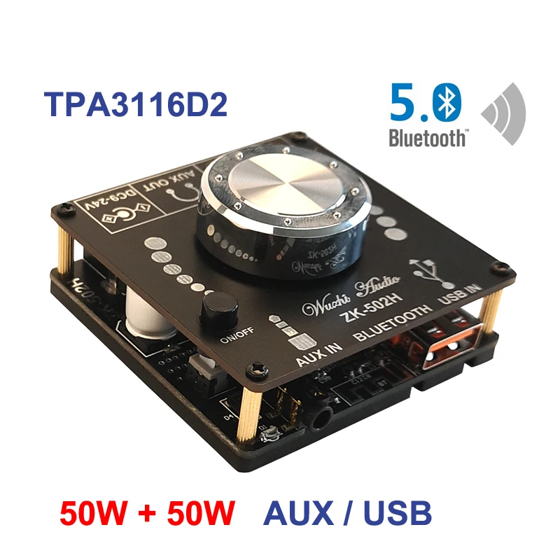 

2*50W Bluetooth 5.0 TPA3116D2 Audio Power Amplifier Stereo 10W~100W HiFi Class D Digital TPA3116 USB Sound Card Mini Music AMP