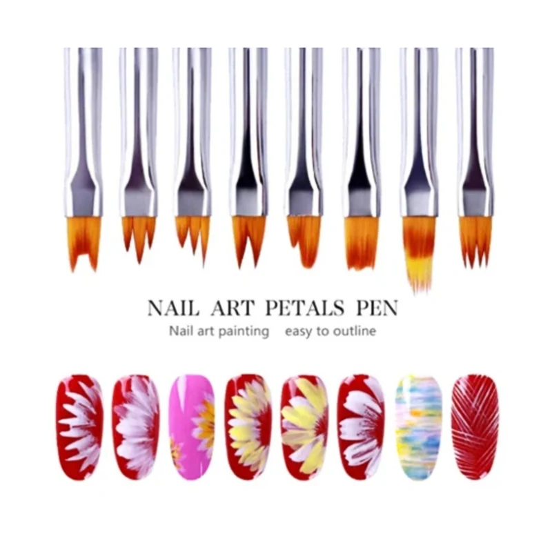 

Newly 8pcs Nail Bloom Flower Nail Art Brush Pen Gel UV Nail Painting Flower Drawing Pen FIF66