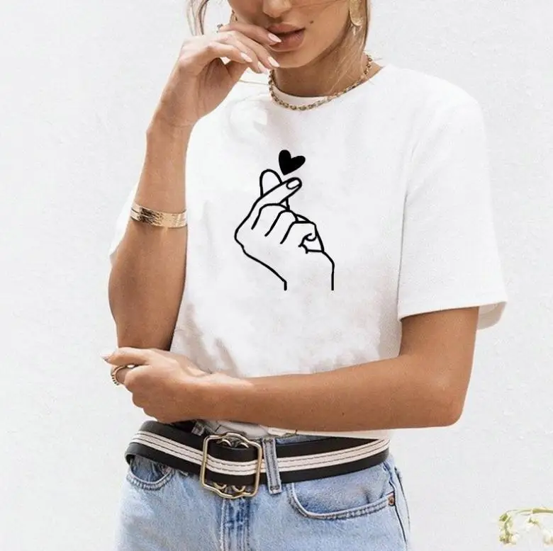 

Модная женская футболка с коротким рукавом женская летняя футболка с принтом большого сердца