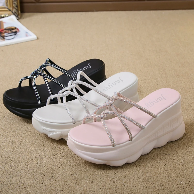 

Clear Heels Beige Heeled Sandals Cross 2021 Women's All-Match Increasing Height Ladies Shoes Summer Clogs Wedge Muffins shoe Cro