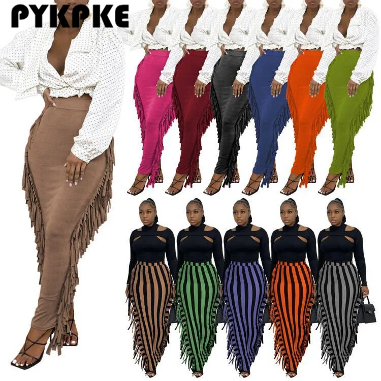 

2021 Autumn Side Tassel Women Skirt Elegant Straight Skinny Hight Waist Stretchy Hot Streetwear Style Female Clothes