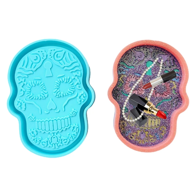 

DIY Epoxy Crystal Resin Silicone Mold Skull Head Shape Tray Mold for DIY Tray Home Decoration Jewelry Making X6HE