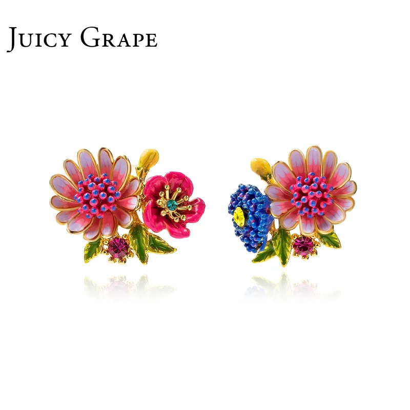 Juicy Grape Enmael Glaze Jewelry Hand Painted Flower Earrings Asymmetric Decorative | Украшения и аксессуары