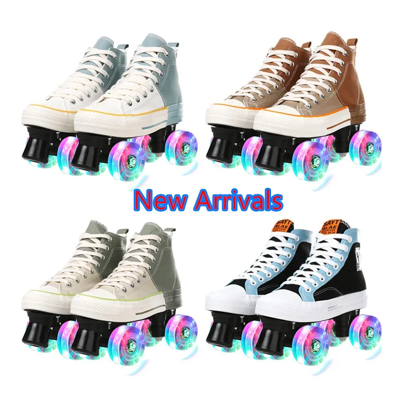 

Canvas Skates Quad Roller Skates Unisex Double Line Skates Adult Kid Two Line Skating Shoes Flash 4 Wheels Rollerblade Patines