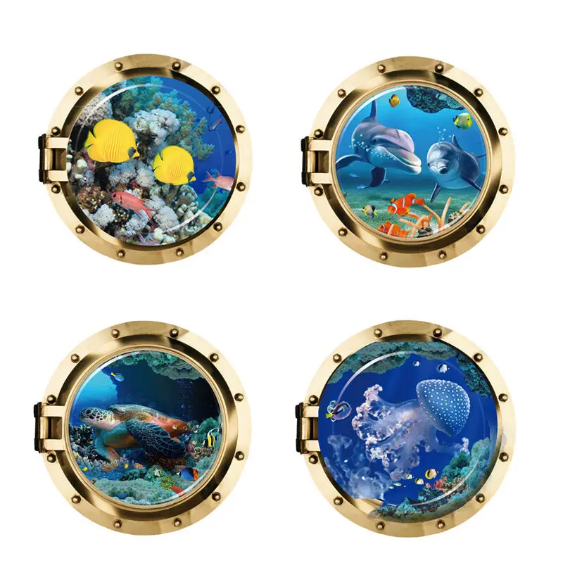 3D Океан морской рыбы иллюминатор наклейки на стены искусства детские для