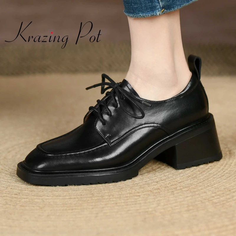 

krazing pot limited customization genuine leather square toe high heels neutral England style fashion all-match women pumps L9f1