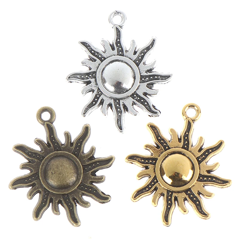 

10pcs Charms Sun Sunburst 28x24mm Tibetan Gold Bronze Silver Color Pendants Antique Jewelry Making DIY Handmade Craft