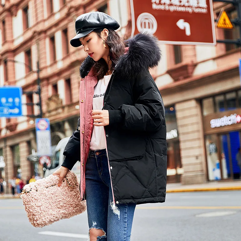 Женская куртка на белом утином пуху зимняя теплая парка с капюшоном и воротником