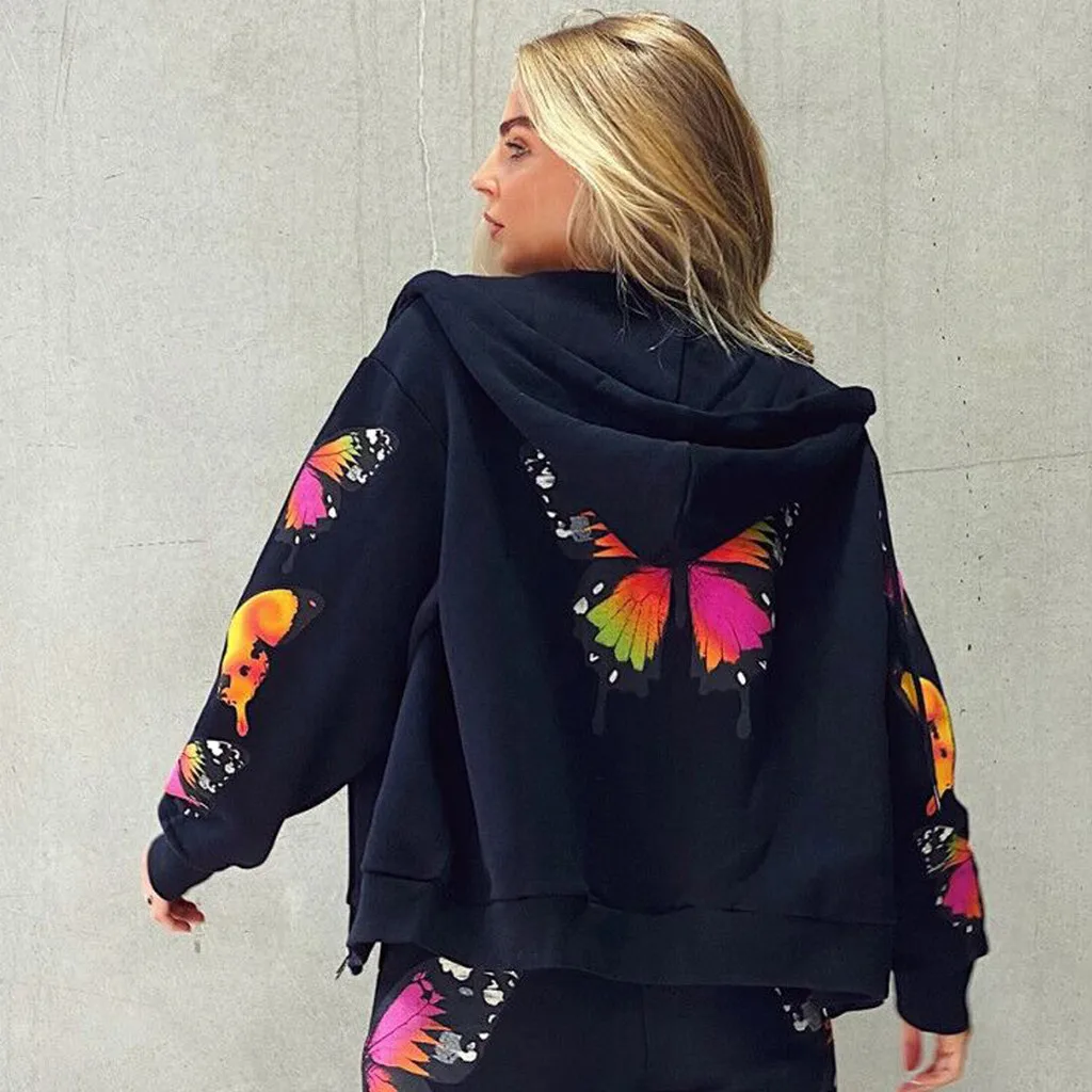 

Fashion Butterfly Print Women Hoodies Long Sleeve Zipper Outerwear y2k Spring Autumn Casual Women's Jacket Hooded 2021 New