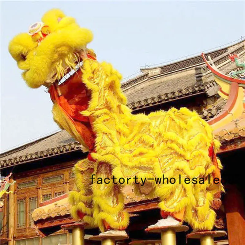 Желтый танец льва талисман костюм Китайский народный искусство шерсть Южная для
