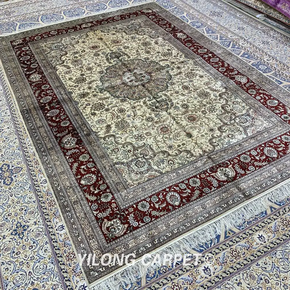 YILONG 6 'x 9' бежевый шелковый Традиционный персидский коврик ручной работы для