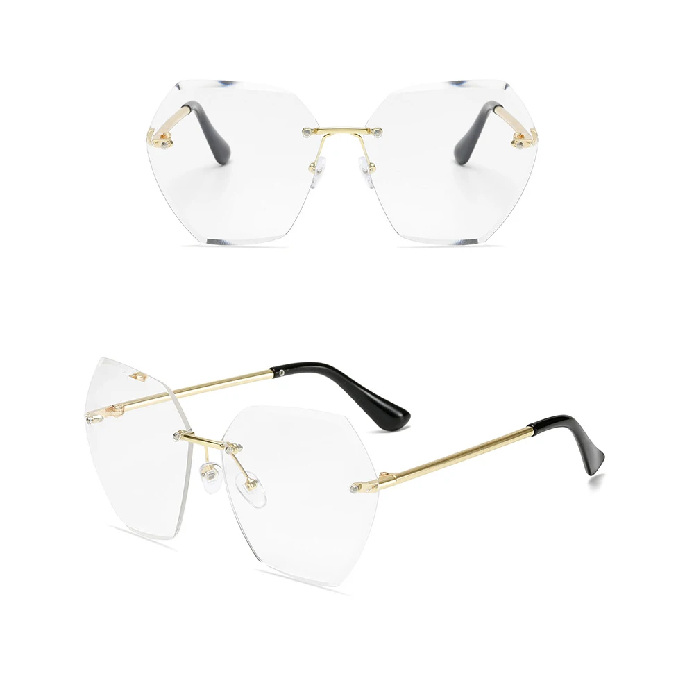 

2021 Vintage Fashion Oversized Rimless Sunglasses Women Famous Luxury Brand Design Square Sun Glasses For Female