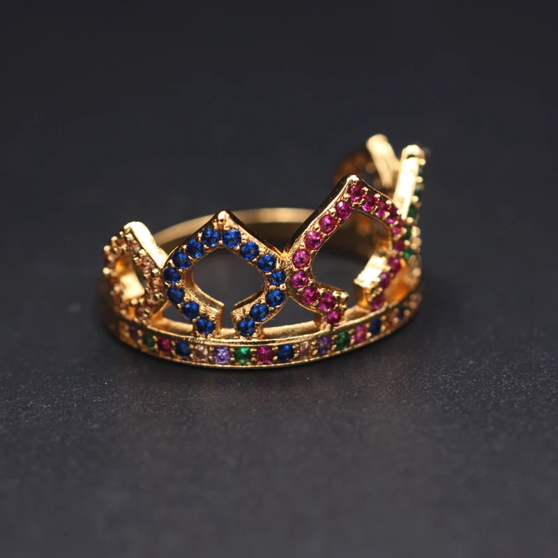 Роскошное кольцо принцессы королевы короны цветное с фианитами женские
