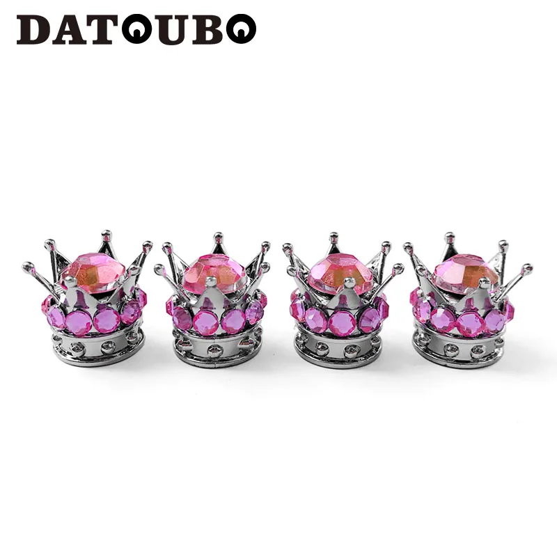 4 Pcs Light Pink DATOUBO, 4 шт., Новое поступление, Серебряная корона, розовый, белый бриллиант, колпачки для автомобильных шин, колпачки для клапанов, пылезащитные колпачки для велосипедных колес, воздушный пылезащитный чехол - Цвет: 4 Pcs Light Pink