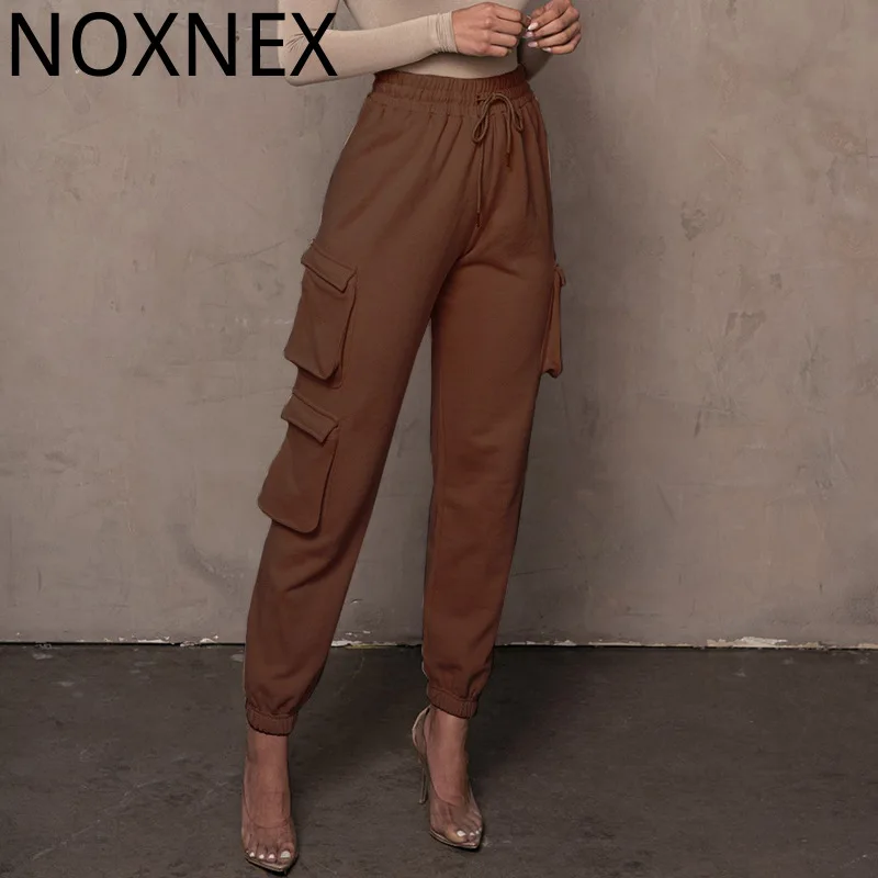 

NOXNEX Women's Pants Loose Streetwear Elastic Trousers Tie Feet Sweatpants Women Winter New High Waist Solid Cargo Pants Female