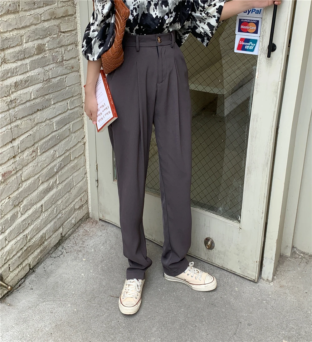 Elegant Formal High Waist Harem Straight Pants Women Bottom 2020 New Autumn OL Solid Fashion Loose Suit Trousers Female