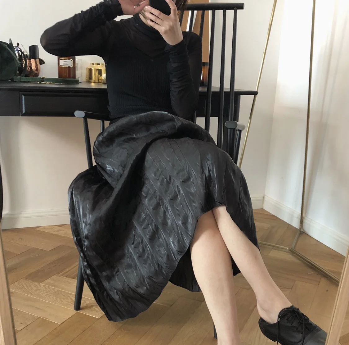 Женская плиссированная шелковая юбка миди Элегантная атласная макси с высокой