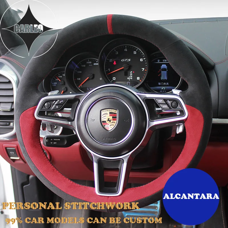 

Alcantara Car Steering Wheel Cover for Porsche Macan Cayenne Panamera 718 911 Boxster Hand Sewing Personal Stitchwork on Wrap
