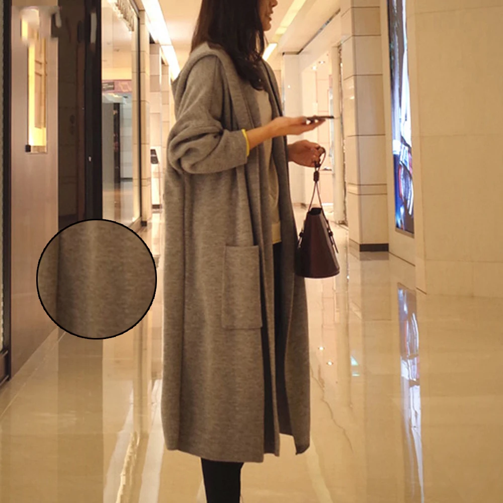 Однотонная верхняя одежда длинное теплое удобное пальто модный свитер осенне