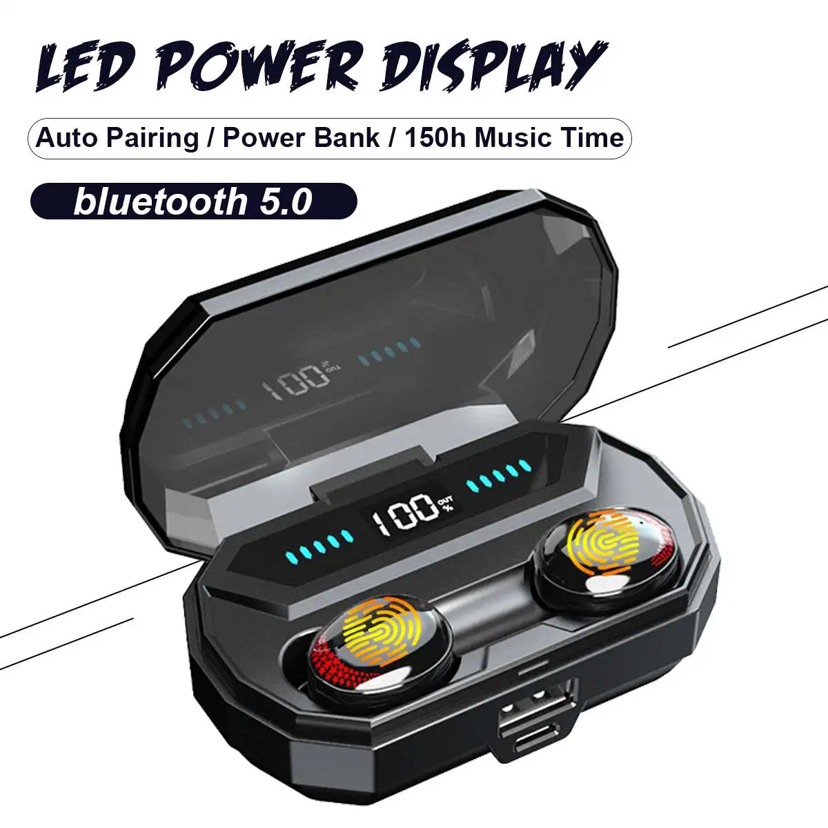 Светодиодный Bluetooth 5 0 наушники беспроводные TWS с сенсорным управлением