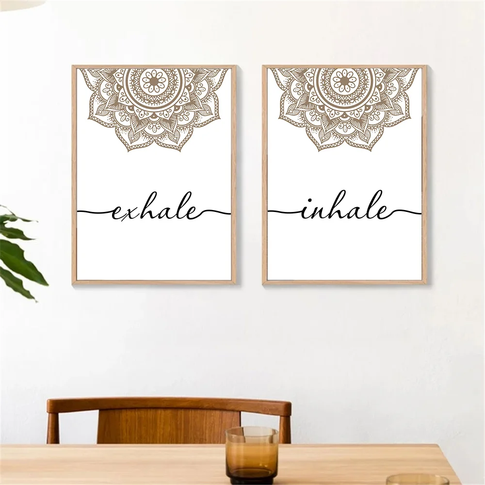 

Islamic Bismillah Quotes Wall Art Poster Beige Floral Canvas Painting Exhale Inhale Mandala Mindfulness Zen Prints Home Decor