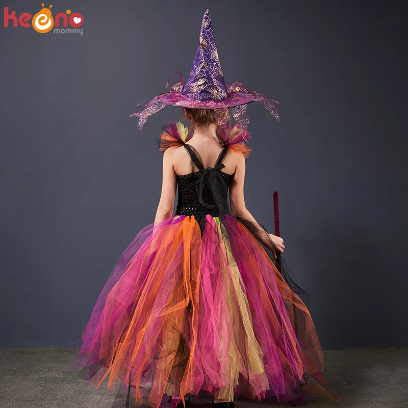 Vestido de tut&uacute; de arco&iacute;ris para ni&ntilde;a y bruja malvada, disfraz para ni&ntilde;os de Halloween, Carnaval, Cosplay, fiesta, vestido de baile elegante para desfile-2