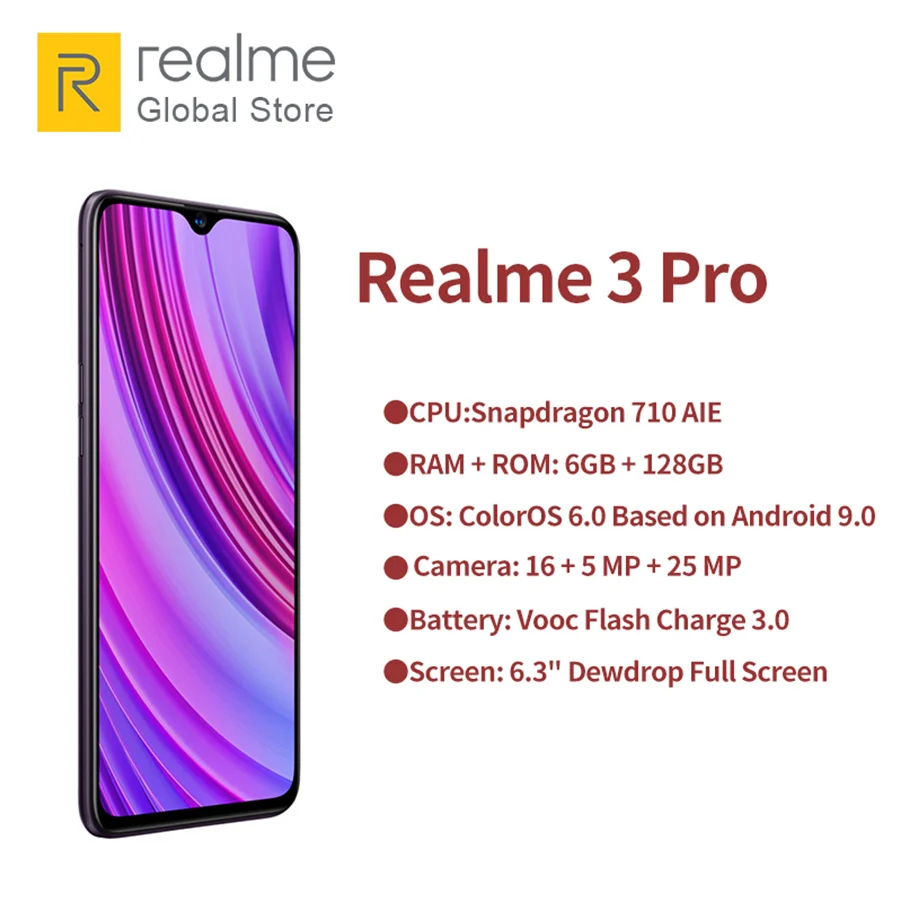 EU версия OPPO REALME 3 pro 6,3 ''4/6 ГБ 64/128 Гб Смартфон 4045 мА/ч, 16+ 5 Мп двойной Камера VOOC Быстрая зарядка 3,0 мобильный телефон