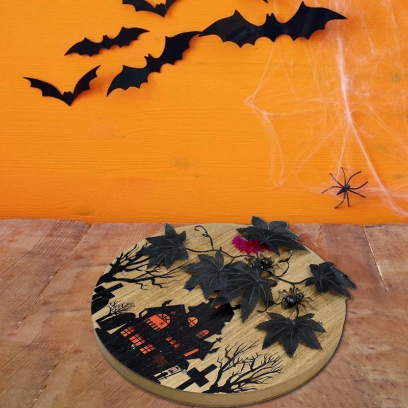 35ED Хэллоуин кленовый лист дом с приведениями светящаяся входная дверь вешалка