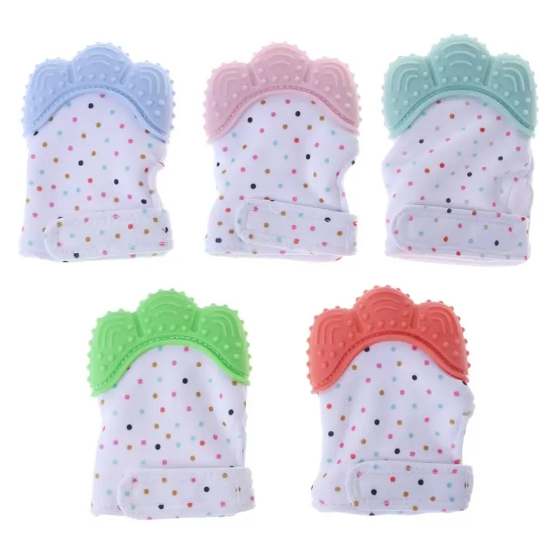 Guantes mordedores para beb&eacute;, cuidado bucal para rechinar los dientes, alivio del dolor de la dentici&oacute;n, mordedura para reci&eacute;n nacido, juguetes de sonido ajustables de silicona sin BPA-0