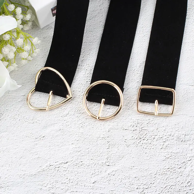 

Soft Black Short Velvet Women Belt Geometric Heart Round Square Metal Buckle Wide Waist Belt Decoration Strap Jeans Pants Belts