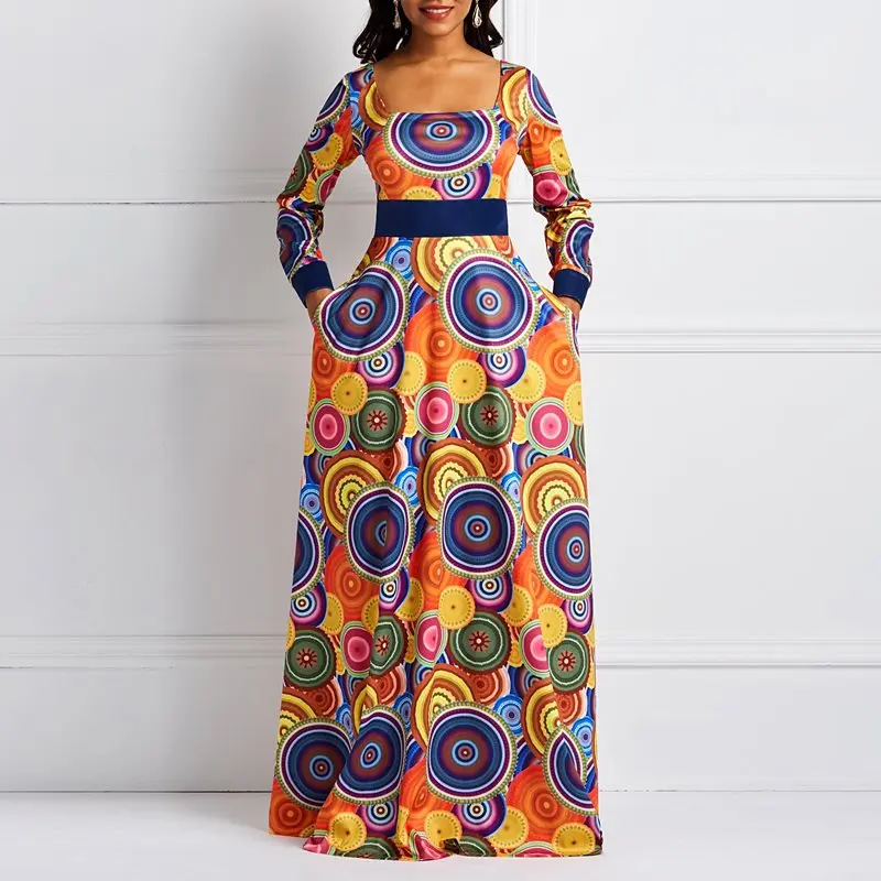 Женские летние платья элегантные вечерние с квадратным вырезом и принтом Алина