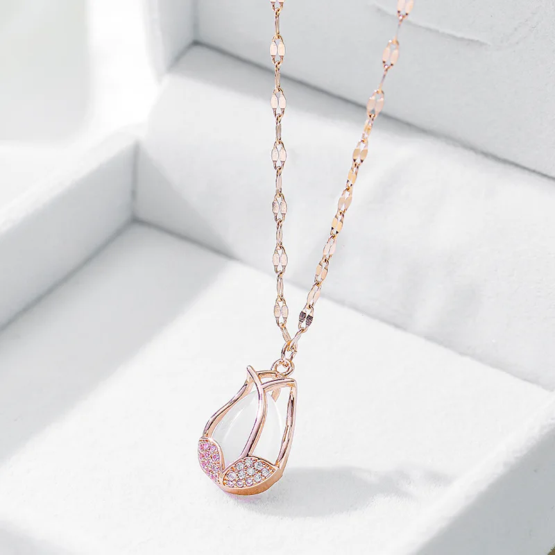 

Opal Tulip Pendant Necklace women Luxury Design Korea Style Chain Necklace Vintage Gifts for women wedding pary women jewelry
