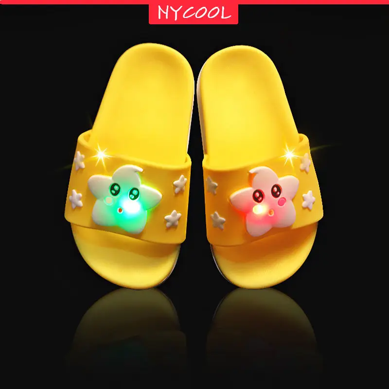 

NYCOOL Girls Boys Children Slippers Cute Funny Cartoon LED Flashing Light Up Shoes Beach Outdoor Baby Kids Non-Slip Flip Flops