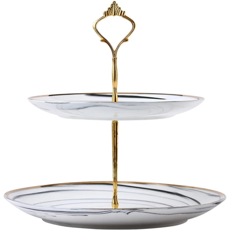 

European style Phnom Penh marble ceramic double fruit plate cake plate creative living room dessert table pastry display rack